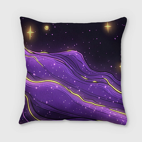 Подушка квадратная Фиолетовая текстура с золотыми звездочками / 3D-принт – фото 2