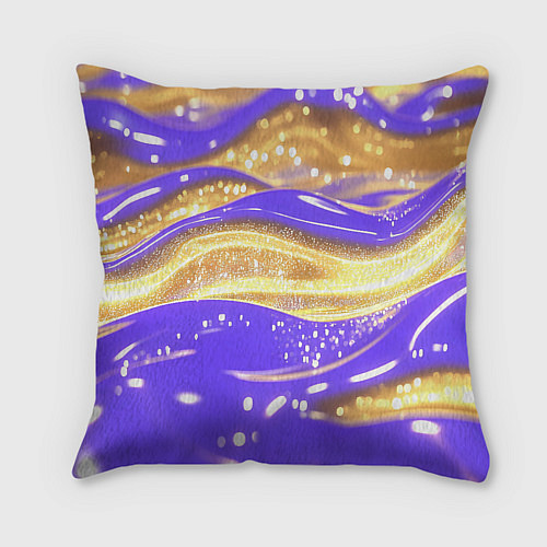 Подушка квадратная Фиолетово-золотая жидкая текстура / 3D-принт – фото 2