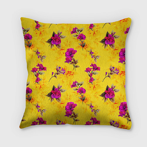 Подушка квадратная Слон с крыльями бабочки на цветочном фоне / 3D-принт – фото 2