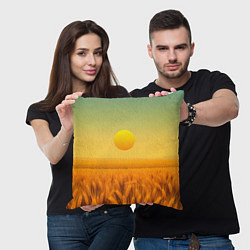 Подушка квадратная Закат над пшеничным полем, цвет: 3D-принт — фото 2