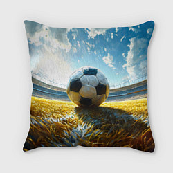 Подушка квадратная Футбольный мяч на стадионе, цвет: 3D-принт