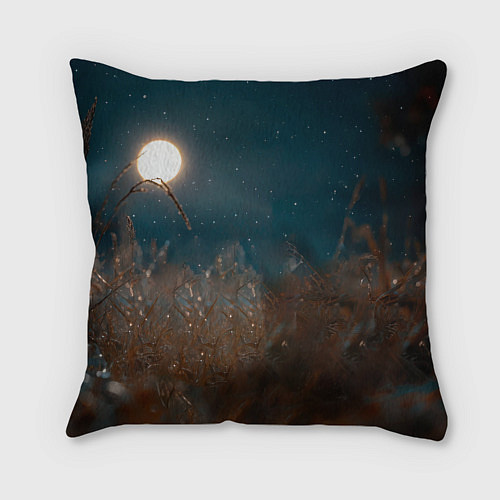 Подушка квадратная Юрий Хой на фоне луны / 3D-принт – фото 2