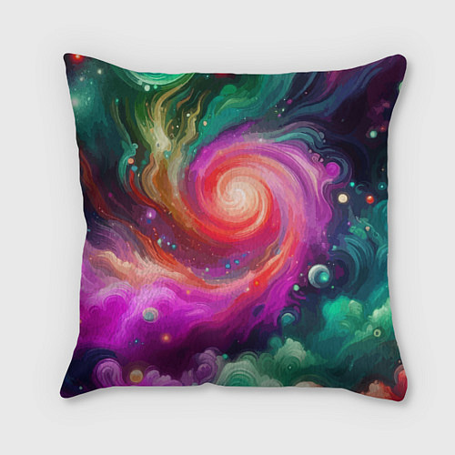 Подушка квадратная Космическая неоновая фантазия - нейроарт / 3D-принт – фото 2