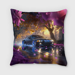 Подушка квадратная БМВ и фиолетовые цветы, цвет: 3D-принт