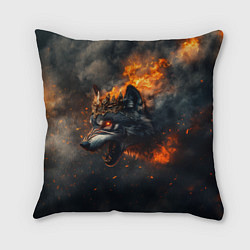 Подушка квадратная Волк в огне и дыме, цвет: 3D-принт