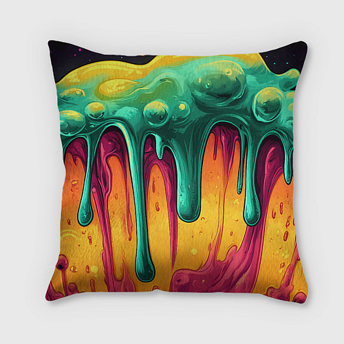 Подушка квадратная Зелено-оранжевая клякса / 3D-принт – фото 2