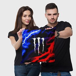 Подушка квадратная Monster energy молнии неон, цвет: 3D-принт — фото 2