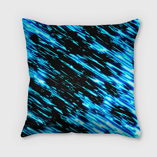 Подушка квадратная Monster energy штрихи голубых неоновых красок / 3D-принт – фото 2