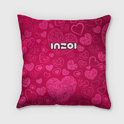 Подушка квадратная Inzoi лого на розовых сердечках, цвет: 3D-принт