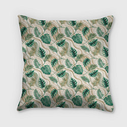 Подушка квадратная Листья монстеры на мраморном фоне, цвет: 3D-принт