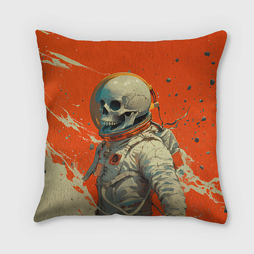 Подушка квадратная Скелет космонавт и краска на фоне / 3D-принт – фото 2
