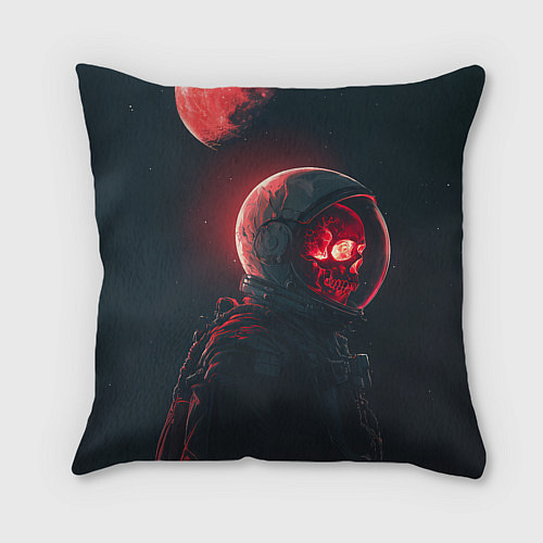 Подушка квадратная Череп космонавта в красном свете / 3D-принт – фото 2