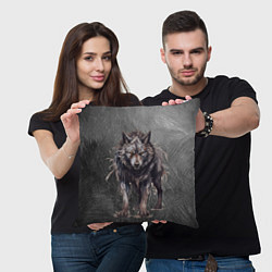 Подушка квадратная The fierce wolf, цвет: 3D-принт — фото 2