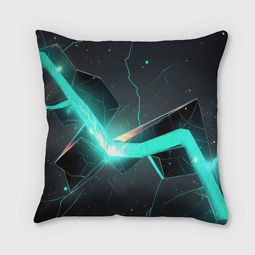 Подушка квадратная Неоновые плиты и золотой герб РФ / 3D-принт – фото 2