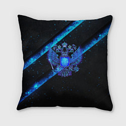 Подушка квадратная Синий неоновый герб России, цвет: 3D-принт