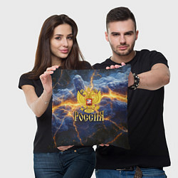 Подушка квадратная Эпичные молнии и герб России, цвет: 3D-принт — фото 2