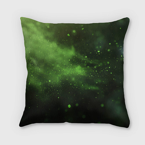 Подушка квадратная Герб России на зеленом с частицами фоне / 3D-принт – фото 2
