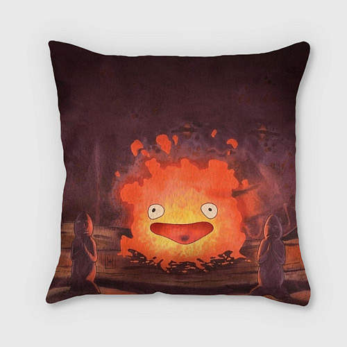 Подушка квадратная Кальцифер акварель / 3D-принт – фото 2