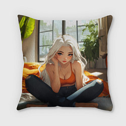 Подушка квадратная Аниме блондинка дома, цвет: 3D-принт
