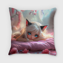 Подушка квадратная Девушка кошечка с голубыми глазами