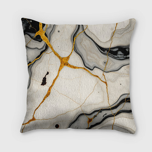 Подушка квадратная Золотые прожилки в мраморе / 3D-принт – фото 2