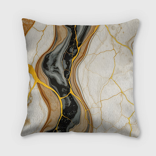 Подушка квадратная Золотистые прожилки в мраморе / 3D-принт – фото 2