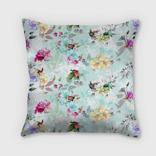 Подушка квадратная Билли Айлиш на фоне цветов / 3D-принт – фото 2