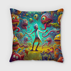 Подушка квадратная Рик Санчес в компании отвязных чудищ - нейроарт фа, цвет: 3D-принт