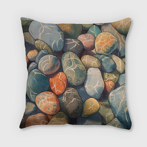 Подушка квадратная Акварельный Кои карп и камушки галька / 3D-принт – фото 2