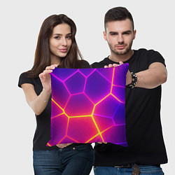 Подушка квадратная Синие плиты с фиолетовым свечением, цвет: 3D-принт — фото 2