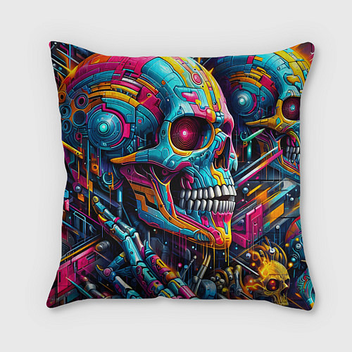Подушка квадратная Cyber skull - pattern / 3D-принт – фото 2