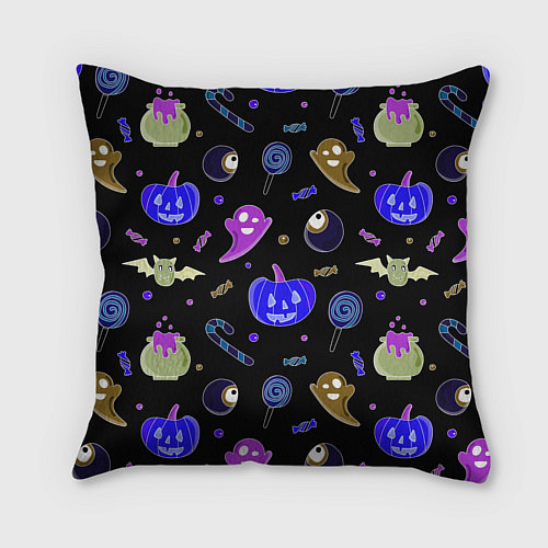 Подушка квадратная Halloween blue black pumpkin / 3D-принт – фото 2