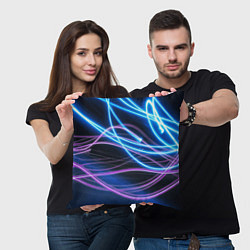 Подушка квадратная Неоновая абстракция на темном, цвет: 3D-принт — фото 2