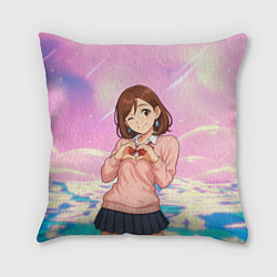 Подушка квадратная Сиратори Айра делает сердечко руками - Дандадан, цвет: 3D-принт