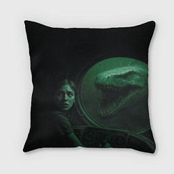 Подушка квадратная На батискаф с девушкой нападает Тилозавр ужасы, цвет: 3D-принт