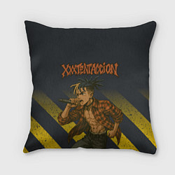 Подушка квадратная XXXTentacion с микрофоном в аниме стиле
