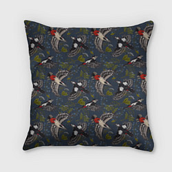 Подушка квадратная Дятлы и цветы