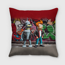 Подушка квадратная Bender bending robot and Fry - ai art graffiti