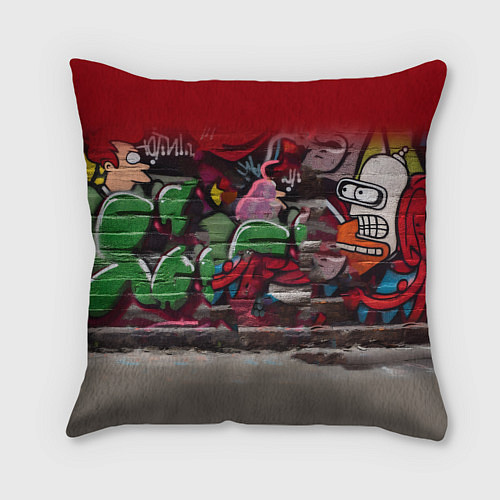 Подушка квадратная Bender bending robot and Fry - ai art graffiti / 3D-принт – фото 2