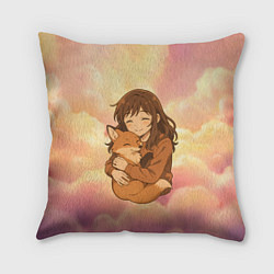 Подушка квадратная Девочка обнимает лисичку