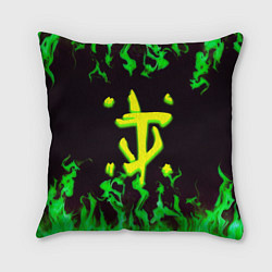 Подушка квадратная Doom зелёный огонь, цвет: 3D-принт