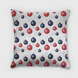 Подушка квадратная Синие и красные новогодние шары со снежинками, цвет: 3D-принт