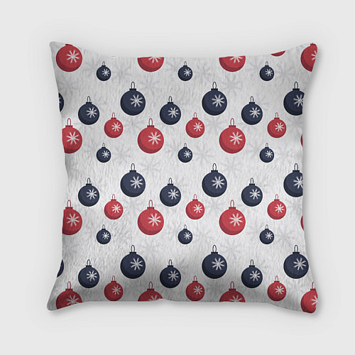 Подушка квадратная Синие и красные новогодние шары со снежинками / 3D-принт – фото 2