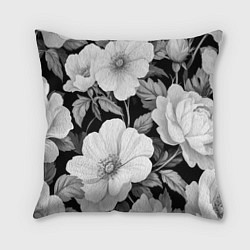 Подушка квадратная Чёрно-серый цветочный паттерн
