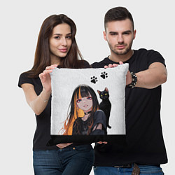 Подушка квадратная Девушка и кот, цвет: 3D-принт — фото 2