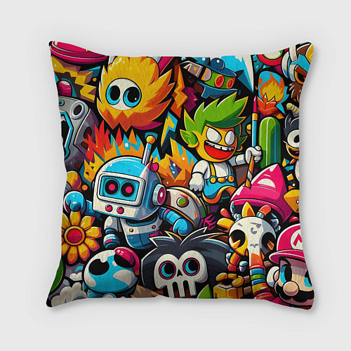 Подушка квадратная Дональд Трамп в компании мультяшных персонажей / 3D-принт – фото 2