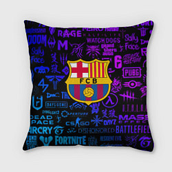 Подушка квадратная Барселона неоновые логотипы игр, цвет: 3D-принт
