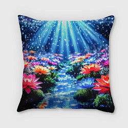 Подушка квадратная Цветы на глубине освещённые лучами, цвет: 3D-принт