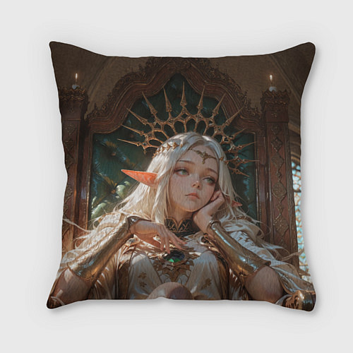 Подушка квадратная Беловолосая королева эльфов на троне / 3D-принт – фото 2