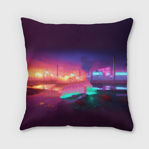 Подушка квадратная Шрек на мотоцикле на закате - нейроарт фантазия / 3D-принт – фото 2